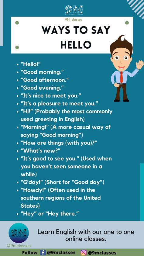 Ways To Say Hello In English, How To Say Hi In Different Ways, Improve English Speaking Grammar Lessons, Conversation In English, English Speaking Book, English Conversation Learning, Ways To Say Hello, English Phrases Sentences, English Word Book