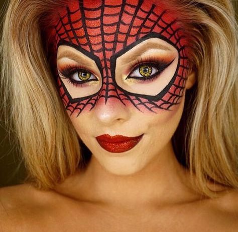 Spider-Man / woman makeup mask Spiderman Makeup, Halloween Makeup Diy Easy, Makeup Mask, Make Up Diy, Makeup Clown, Makeup Zombie, Halloween Make-up Looks, Halloweenský Makeup, Woman Makeup