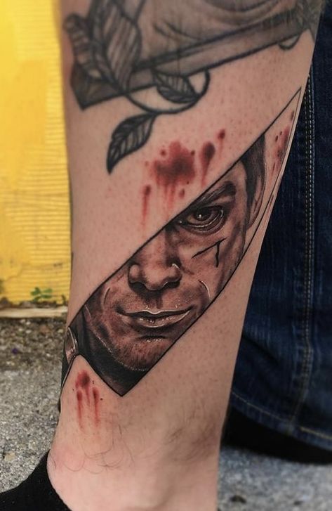 Dexter Tattoo Ideas, Movie Tattoo Flash, Dexter Tattoo, Flash Ideas, Movie Tattoo, Flash Tattoo Designs, Pretty Tattoos For Women, Horror Tattoo, Sleeves Ideas