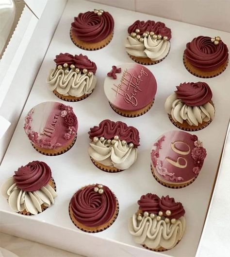 60 Birthday Cupcake Ideas, 60th Birthday Cupcake Ideas, 65th Birthday Cupcakes, 60th Cupcakes For Ladies, Cupcake Decor Ideas, 70th Cupcakes, 60th Birthday Cupcakes For Ladies, Cupcake Birthday Ideas, Burgundy Cupcakes