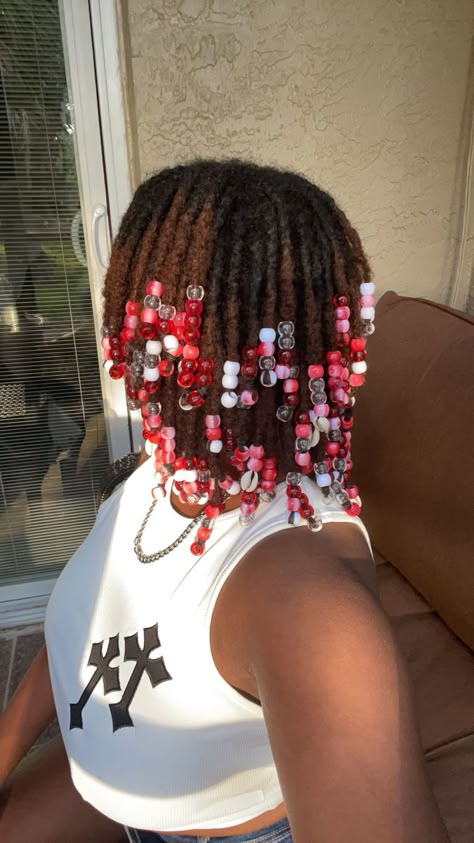 Beads With Locs, 2 Strand Twist With Beads, Beads On Starter Locs, Beads On Dreads Locs, Loc With Beads, Loc Styles With Beads, Short Locs With Beads, Beaded Locs, Beads On Locs