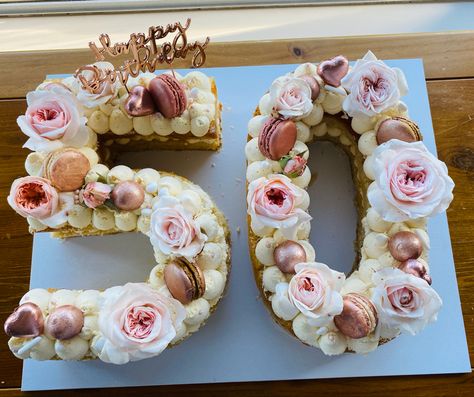 Girly 50th Birthday Ideas, Number Cake 50 Birthday Ideas, Rose Gold Number Cake, Rose Gold 50th Birthday Cake, 50 Number Cake, Gold 50th Birthday Cake, 50th Birthday Party For Women, Cake Number, Number Birthday Cakes