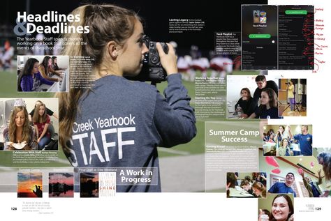 Timber Creek High School, Fort Worth, TX 2017 yearbook staff spread Staff Yearbook Page Ideas Layout, School Yearbooks, Yearbook Staff Page, Yearbook Specialty Spreads, Yearbook Photography Ideas, Academics Yearbook Spreads, Yearbook Staff Page Ideas, Unique Yearbook Spreads, Yearbook Page Ideas Highschool