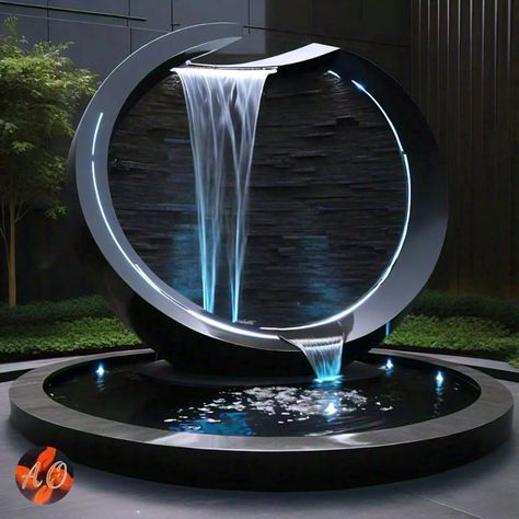 Modern Fountain Art Work Design for Architecture Interior Exterior Decor. Hope you like it. Keep supporting @artistsorganisation #architecture #artwork #decor #exterior #home Modern Outdoor Water Features, Water Feature Entrance, Modern Water Feature Entrance, Modern Fountain Design, Entrance Fountain, Landscape Villa, Waterscape Design, Small Garden Waterfalls, Fountain Art