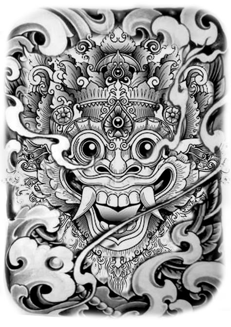 Seni Tato Bali, Tattoo Balinese, Thai Tattoo Ideas, Balinese Tattoo Design, Ornamen Bali, Staff Tattoo, Music Staff Tattoo, Thai Style Tattoo, Barong Tattoo