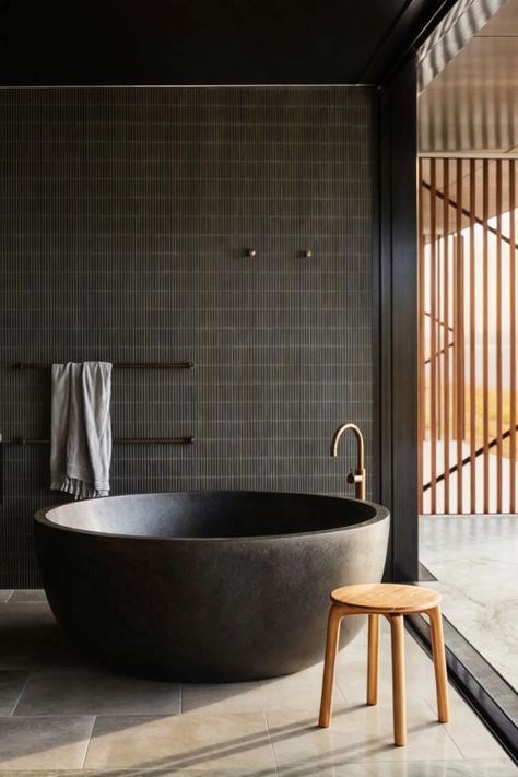 Black Bathtub, Japanese Soaking Tubs, Round Bath, Modern Bathrooms, Stone Bath, Freestanding Bath, The Local Project, No Waste, Free Standing Bath