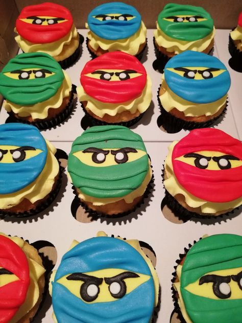 Ninjago cupcakes Ninjago Cupcake Cake, Ninjago Cupcakes, Ninja Birthday Cake, Lego Cupcakes, Ninjago Cake, Ninjago Cakes, Ninja Birthday, Rainbow Cupcakes, 6th Birthday Parties