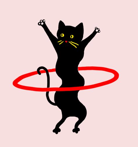 Hula Hoop kitty cat! Morgane Leboeuf Hula Hoop Drawing, Hula Hoop Illustration, Hula Hoop Tattoo, Hula Hoop Art, Dancing Cat Tattoo, Dancing Cat Drawing, Before And After Pics, Dancing Cat, Black Cat Art