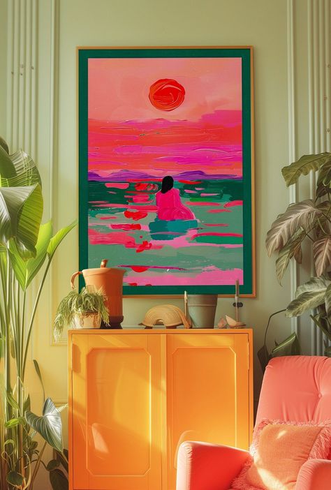 Sunset Poster, Beach Poster, Kitchen Wall Art, Trendy Wall Art, Vintage Poster, Psychedelic Art, Y2K Apartment Poster, Summer Poster, Preppy Print, Trippy Wall Art, 70s Wall Art, Orange Wall Art, Oil Painting Art, Retro Poster, Dopamine Decor, Eclectic Art Decorate your home or office with an easy way. You can print at your home , at your local print shop or up...#Your #Apartment #Transforming #Charm #Eclectic #into #DecorInspiration #an #HomeStyle #Oasis #Eclectic #Embracing #HomeInspiration Home Decor Prints, Maximalist Poster, Mural Kitchen, Trippy Wall Art, Poster Beach, Sunset Poster, Trippy Wall, Art At Home, Dopamine Decor