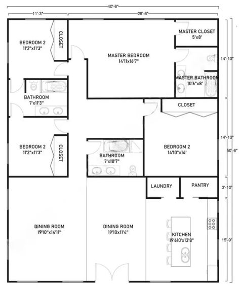 40x50 4 Bedroom Floor Plans, Metal Barndominium Floor Plans, 40 X 40 Barndominium Floor Plans, 60 X 40 House Plans Layout, 50x40 Barndominium Floor Plans, 40 X 50 Barndominium Floor Plans, 40x50 House Plans Layout, Barndominium Ideas Floor Plans 4 Bedroom, 40x40 Barndominium Floor Plans