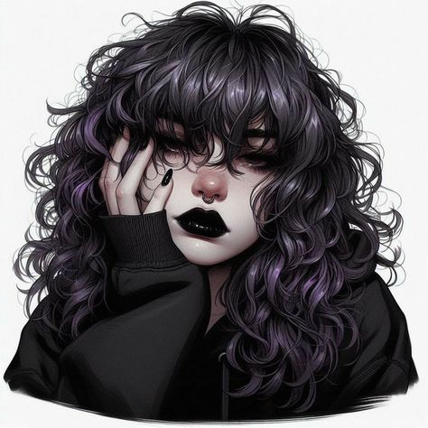 Goth Women Drawing, Oc With Purple Hair, Goth Anime Female, Goth Girl Character Design, Goth Woman Art, 90s Oc, Emo Girl Art, Purple Hair Drawing, Goth Oc Art