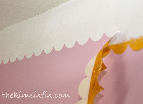 A Painted Faux Eyelet Border.. Instead of Crown Molding :: Hometalk Faux Crown Moldings, Orange Peel Walls, Stenciled Curtains, Crown Moulding, Bedroom Walls, Stencil Templates, Patriotic Stars, Paint Line, Painted Wall