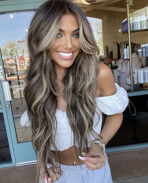 Dreamy Hair Aesthetic, Leather Leggings Heels Outfit, Brown Hair With Caramel Highlights Extensions, Dark Hair Ideas With Money Piece, Long Layer Haircut For Long Hair Side Part, Dark Hair Ice Blonde Highlights, Dark Hair Icy Highlights, Cool Brown To Blonde Balayage, Brown Hair Ice Blonde Highlights