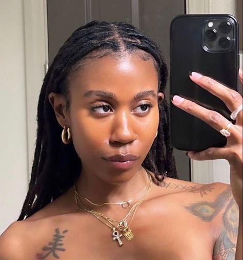 Middle Part Dreads, Kaiden Aesthetic, Fine Locs, Loc Growth, Long Middle Part, Hair Like Wool, Twa Hairstyles, Beautiful Dreadlocks, Faux Locs Hairstyles