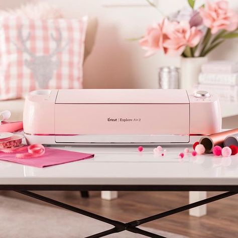 officialcricut : All good things come in pink right?😍 Like this post if you need this rose machine for yourself. Tag a friend if you think they need one too! Ps - this pretty little pink thing is only available at @Joann_stores and comes with an exclusive bundle. For more details visit your local Jo-Ann store. So. Really...how could any of us say no to that?!🙊 #Cricut #CricutMade #handmadewithjoann #diy #exploreair2 Cricket Machine, Pink Office Decor, Pink Thing, Office Room Design, Cricut Mat, Fine Point Pens, Wallpaper Pink And White, Cricut Explore Air 2, Cricut Explore Air