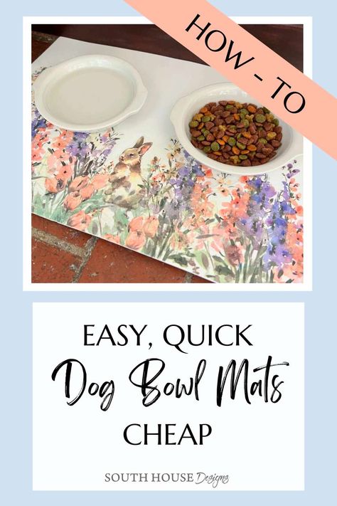 Tired of boring dog bowls? Here's a great dog craft for every dog lover -- this is an quick DIY resulting in a  colorful Spring masterpiece!   This easy DIY dog bowl mat protects your floors and adds a personal touch to your pet's feeding area.   Click here for the full tutorial! Diy Dog Bowl, Pet Feeding Area, Mod Podge Matte, Dog Craft, Decorative Paper Napkins, Dog Bowl Mat, Bored Dog, Decoupage Glue, Quick Diy