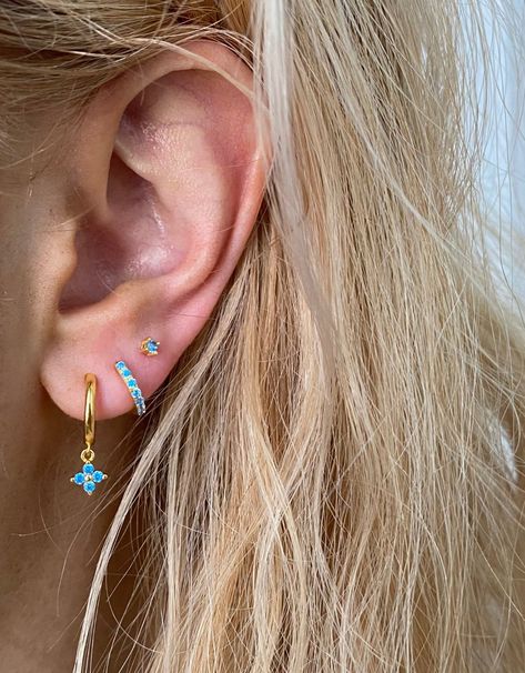 Turquoise Earring Stack, Ear Stacking, Earring Stacks, Formal Earrings, Ear Party, Big Jewelry, Clover Charm, Ear Stack, Luck Charm