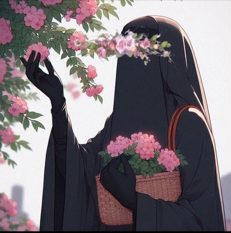 Hijabi Aesthetic Cartoon, Niqabis Aesthetic, Hijabi Pfp Cartoon, Niqab Cartoon, Mode Niqab, Cute Hijab Cartoon Wallpaper, Niqabi Girl, Niqab Fashion, Anime Muslim