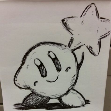 Kirby Drawing Ideas, Skull Art Drawing Sketches, Easy Small Sketches, Kirby Drawings Easy, Graffiti Cartoons Doodles, Drawings For School, Small Sketch Ideas, Pen Drawing Easy, Kirby Sketch