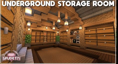 Chest Room Minecraft, Minecraft Storage Room Ideas, Storage Room Ideas, Minecraft Storage Room, Underground Storage, Minecraft Storage, Minecraft Underground, Easy Minecraft Houses, Minecraft Bedroom