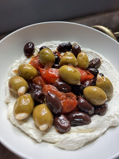 Honey Whipped Feta with Roasted Olives, Tomatoes and Garlic - cheesegal.com Whipped Feta And Roasted Olives Recipe, Honey Whipped Feta, Whipped Feta With Honey, Roasted Olives, Stuffed Olives, Summer Sandwiches, Feta Dip, Patio Couch, Whipped Feta