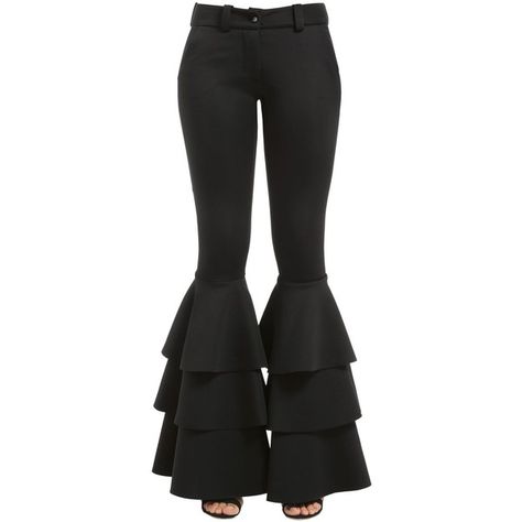 Cc By Camilla Cappelli Women Ruffled Flared Stretch Neoprene Pants ($515) ❤ liked on Polyvore featuring pants, black, stretch flare pants, ruffle trousers, stretchy pants, neoprene pants and stretch trousers Black Suit Designs, Feminine Pants, Korea Dress, Cloth Pants, Fashion Design Books, Black Flare Pants, Diy Clothes Design, Salwar Kamiz, Ruffle Pants