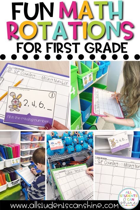 Looking for some fun math rotations first grade? These low prep math activities are a great way to get students out of their seats and practicing important early math skills. Bridges Math Curriculum 1st Grade, First Grade Tips And Tricks, Math Small Groups First Grade, Reveal Math First Grade, I Ready Math First Grade, Bridges Math Curriculum, Math Games First Grade, Math Centers First Grade, Guided Math Rotations