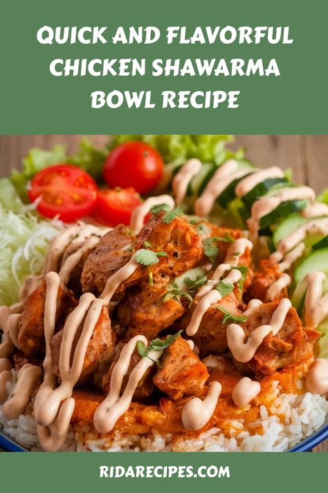 Quick & Flavorful Chicken Shawarma Bowl 🍗🍚🥒

Craving Middle Eastern flavors in just 15 minutes? This Chicken Shawarma Bowl is the perfect quick meal for busy nights! Packed with spiced chicken, fresh veggies, and a creamy sauce, it’s as delicious as it is easy to make.

#ChickenShawarma #ShawarmaBowl #MiddleEasternFood #QuickMeals #HealthyDinner #MealPrep #EasyRecipes #15MinuteMeals #ShawarmaRecipe #HealthyLunch #QuickLunch #FlavorfulMeals Chicken Shawarma Bowl, Shawarma Bowl, Shawarma Chicken, Shawarma Spices, Shawarma Recipe, Chicken Fresh, Spiced Chicken, Zesty Sauce, Healthy Delicious Recipes