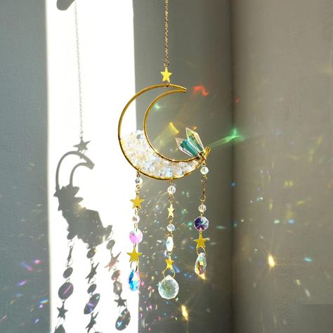 Moon Chandelier, Moon Wind Chimes, Rainbow Prism, Indoor Window, Amber Crystal, Hanging Crystals, Rainbow Maker, Garden Windows, Crystal Suncatchers