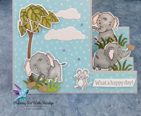 Demonstrator Training Blog Hop-June 2022-Elephant Parade ￼ - creating art with marilyncreating art with marilyn Cards With Elephants On Them, Elephant Parade Cards, Elephant Parade Stampin Up Cards, Stampin Up Elephant Parade, Elephant Cards, Side Step Card, Stepper Cards, Stampin Up Birthday Cards, Elephant Parade