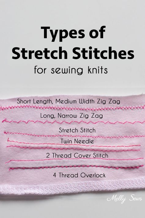 Types of Stretch Stitches - Sewing Knits - Melly Sews Sewing Knits, Beginner Sewing Projects Easy, Sewing Stitches, Leftover Fabric, Sewing Projects For Beginners, Sewing Skills, Love Sewing, Sewing Tips, Sewing For Beginners