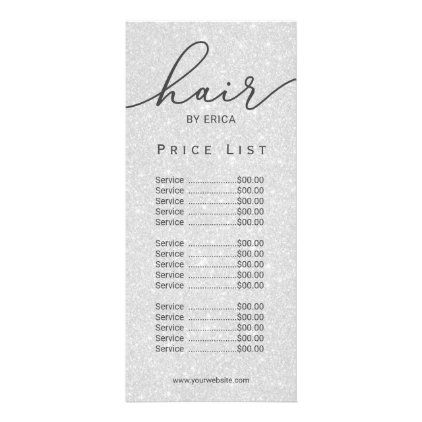 Hair Stylist Modern Silver Glitter Price List Rack Card Spa Room Ideas Estheticians, Salon Board, Spa Room Ideas, Wax Spa, Spa Business Cards, Esthetician Room Decor, Esthetics Room, Spa Interior Design, Small Spa