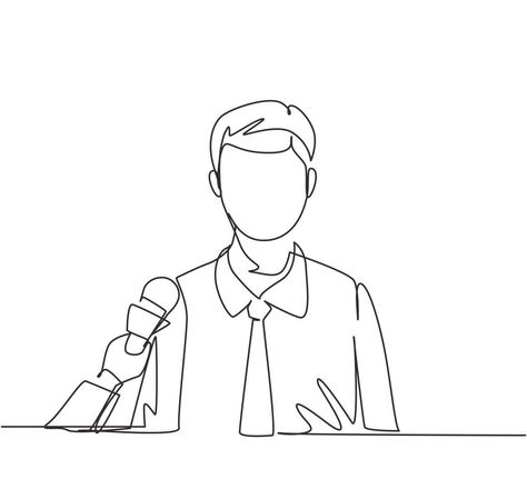 Journalist Drawing, Simple Line Art, Continuous Line Drawing, Continuous Line, Simple Lines, Microphones, Design Vector, Business Man, Line Drawing