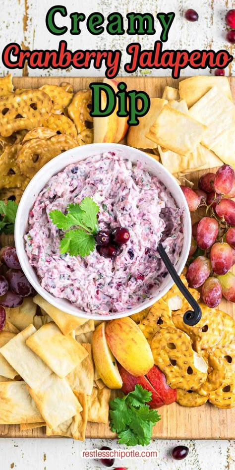 Get ready to wow your taste buds with this creamy cranberry jalapeno dip! It's the perfect blend of sweet and spicy, with juicy cranberries and a kick of jalapeno. This dip is super easy to make and is a total crowd-pleaser. Whether you're hosting a party or just looking for a fun snack, this dip will be the star of the show. Pair it with crackers or chips for an unforgettable treat. Once you try this creamy delight, you'll be making it for every occasion! Grab some crackers and give it a try! Cranberry Japaleno Spread, Cheese Jalapeno Dip, Jalapeno Cranberry Dip, Eat Appetizers, Cranberry Jalapeno Dip, Jalapeno Dip Recipes, Nye Appetizers, Cranberry Cream Cheese Dip, Jalapeno Cream Cheese Dip