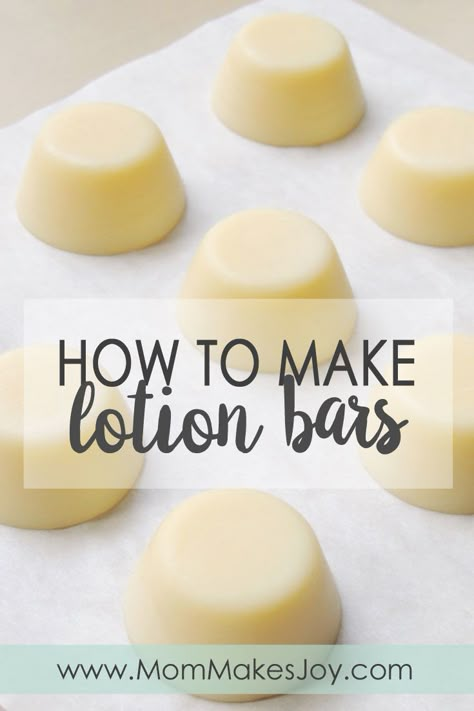 Quick and easy lotion bars recipe made with beeswax, coconut oil, and almond oil. Ingredient substitutions are simple, and these bars feel amazing! | How to make lotion bars | DIY Bath & Body | Dry skin | Eczema relief | Mom Makes Joy Make Lotion Bars, Make Lotion, Lotion Bars Diy, Homemade Lotion Bars, Lotion Bars Recipe, Bathroom Diy Ideas, Lavender Lotion, Lotion Recipe, Diy Lotion