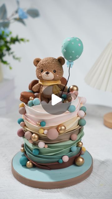 shaniabelle fondant on Instagram: "🧸🎈Fondant ruffle cake with a teddy bear cake topper. 

Doll online course will be soon, stay tuned, follow me for more cake ideas.

If you want to learn how to make a ruffle effect with fondant, leave your comment below with the word “teddy bear “

#dollcake #rufflecake #babyshower #cakedesign #cakedecorator #cakedecorator #childrencakes #cakedecoration#bearcake #cakepop #cakedecorator #cakedsign #caketutorials #kidscakes#tutorial #cakehack #shaniabellecake #cutecake #fondant #fondantcake#cakeidea#foodphotography #reelsinstagram #video #inspiration #instagood #reels #cakeart #sugarart #cakeideas #beautifulmoments" Teddy Bear Cake Ideas, Baby Shower Cake Ideas Unique, Ruffle Cake Tutorial, How To Make A Ruffle, Fondant Teddy Bear, Teddy Bear Cake Topper, Teddy Cakes, Fondant Ruffles, Fondant Techniques