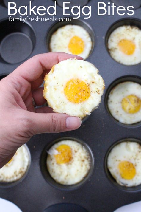 These neat little self-contained oven baked egg bites are easy to pack up and take with you, either for an on-the-go breakfast or a light, simple lunch. Baked Egg Bites, Oven Baked Eggs, Baked Egg, Fresh Meals, Family Fresh Meals, Egg Bites, Healthy Food Delivery, Cooking Games, Baked Eggs