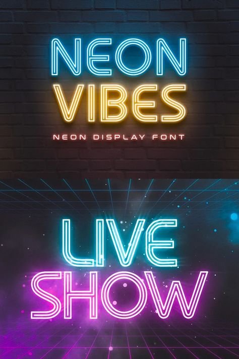 Neon Vibes Font Neon Sign Font, Neon Signage Design, Neon Font, Neon Sign Fonts Free, 60s Font, Neon Font Alphabet, Neon Font Typography, Neon Typography, Light Font