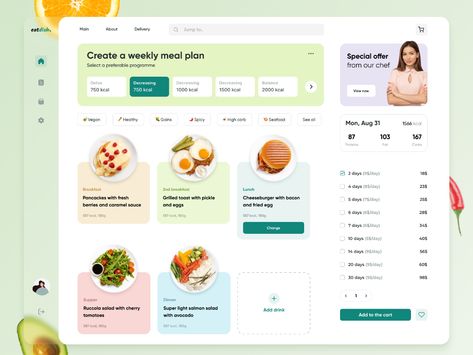 Healthy Food Planner, Recipe App Design, Food Website Design, Food Web Design, Recipe Web, Food Planner, Recipe App, Ui Design Dashboard, Studio Marketing