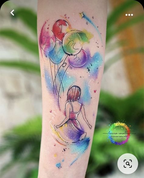 Leo Watercolor Tattoo, Watercolour Fairy Tattoo, Colorful Tattoos For Women Watercolors, Color Wash Tattoo, Watercolor Fairy Tattoo, Fine Line Watercolor Tattoo, Water Colour Tattoo For Women, Watercolor Tattoo For Women Unique, Tattoo Ideas Female Colorful