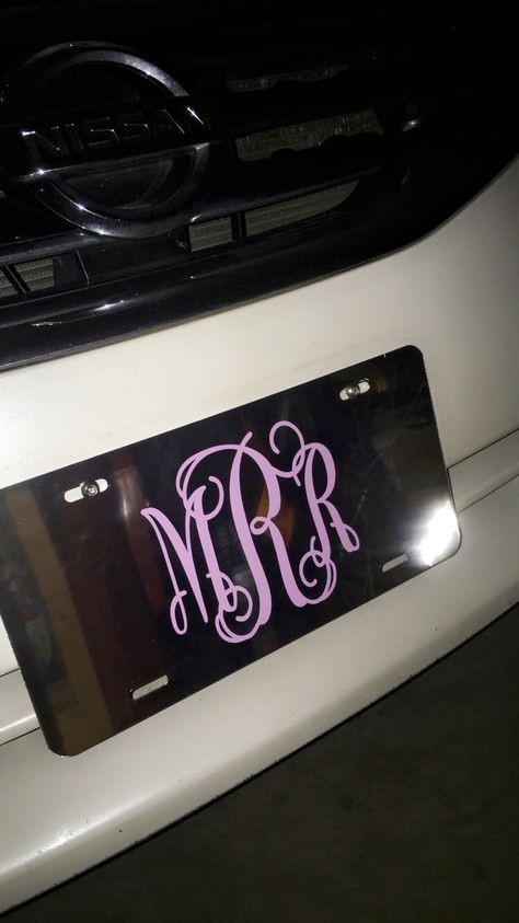 monogram front license plate Cute Front License Plate Ideas, Front License Plate Ideas For Car, Front License Plate Ideas, License Plate Ideas, Cricut Accessories, Monogram License Plate, Car Tags, Silhouette Cameo Crafts, Cameo Crafts