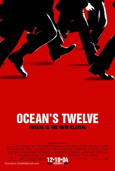 ''Ocean's Twelve - TWELVE IS THE NEW ELEVEN'' 2004 U.S movie poster. (18a). Oceans 12 Poster, Movie Poster Layout, Ocean Poster Design, Poster Design Movie, Ocean’s Twelve, Christmas Movie Poster, Oceans Twelve, Pixel Graphic, Oceans 11