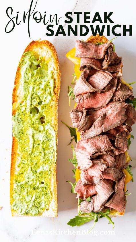 Fall Sandwiches, Roast Beef Sandwich Recipes, Sirloin Recipes, Basil Aioli, Sirloin Steak Recipes, Steak Sandwich Recipes, Tailgate Snacks, Sirloin Roast, Sirloin Tip Roast