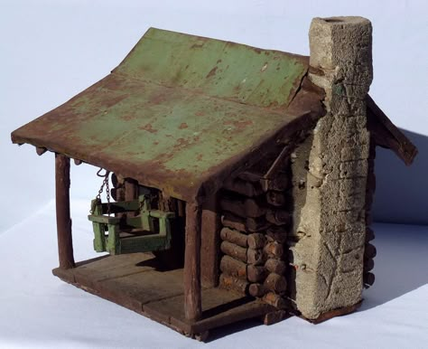 Miniature Log Cabin Miniature Log Cabin, Log Cabin Craft, Cabin Dollhouse, Primitive Houses, Cabin Crafts, Homemade Bird Houses, House Silhouette, Fairy House Crafts, Log Cabin Ideas