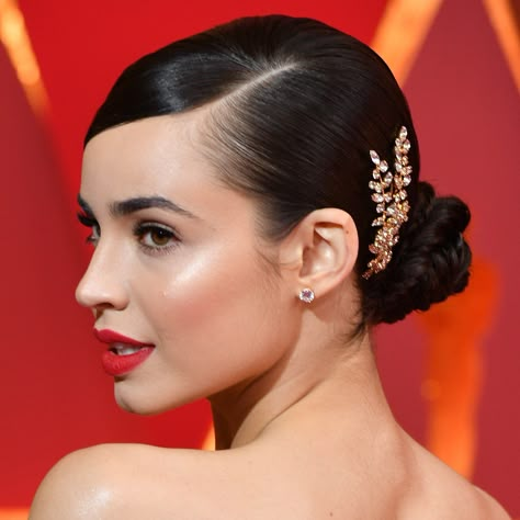 Best New Hair Accessories | Allure Sleek Bun Hairstyles Wedding, Side Slick Bun, Low Bun With Side Part, Slick Side Part Bun, Side Part Low Bun, Slick Low Bun, Side Part Bun, Hair Bun Accessories, Cabelo Pin Up