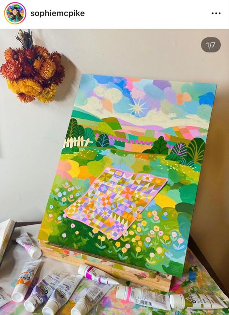 Acryla Gouache, Posca Marker, Orange Bird, Picnic Spot, Gouache Art, Sketchbook Inspiration, Landscape Illustration, Art Inspiration Painting, Marker Art