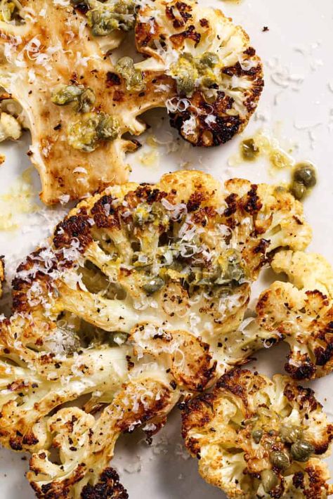 Heavy Cream Chicken, Whisper Of Yum, Vege Meals, Mushroom Skillet, Steaks Recipes, Cauliflower Steaks Recipes, Roasted Cauliflower Steaks, Lemon Caper Sauce, Keto Side