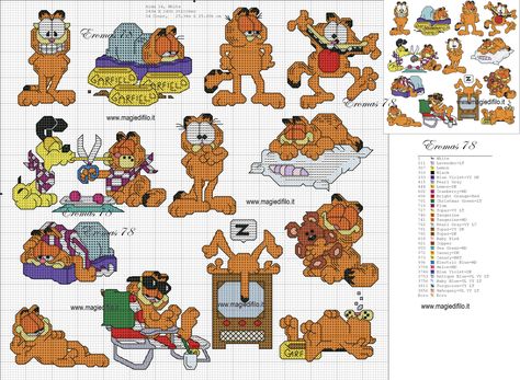 Garfield Collage Eromas 78 Garfield Cross Stitch, Chip Y Chop, Cross Stitch Disney, Patriotic Cross Stitch Patterns, Cat Beads, Everything Cross Stitch, Cat Cross Stitches, Stitch Character, Disney Cross Stitch Patterns