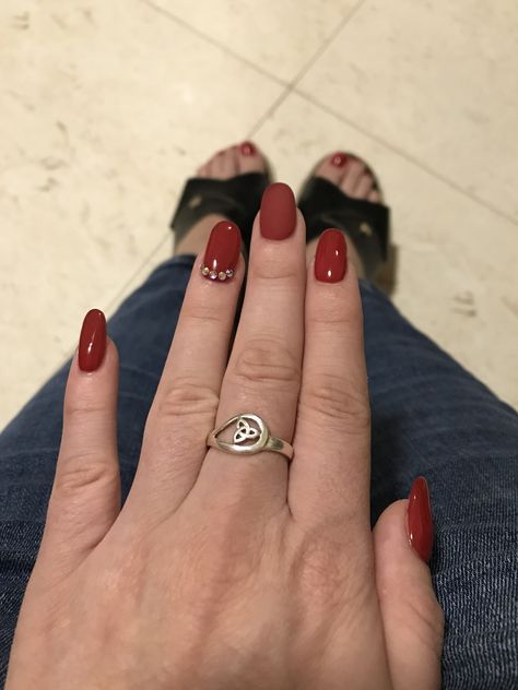 Red nails... glossy and matte... stones too 💅🏼💎. Red Nails With Stones, Nails With Stones, Nails Glossy, Red Nails, Class Ring, Nails, Stone, Red