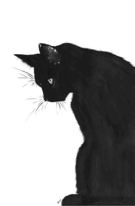 black cat Kitty Tattoos, Black Kitties, Visuell Identitet, Black Cat Tattoos, Silhouette Pictures, Cat Drawings, Cat Sketch, Black And White Sketches, Black Cat Art